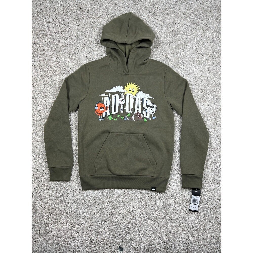 Adidas Boys Sports Graphic Hoodie Olive Green Youth Large 14/16 NWT